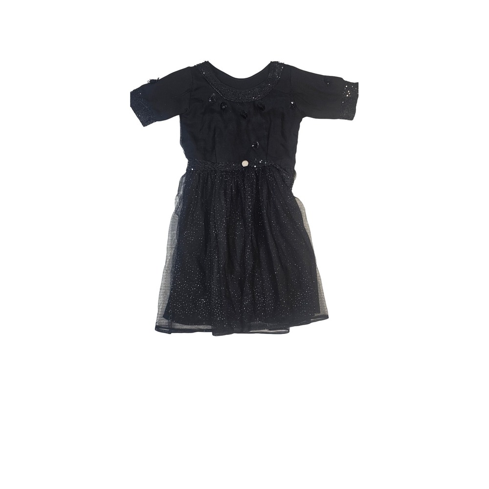 Girls Black Sequin‎ Tulle Party Dress Short Sleeve Sparkly Formal Goth Style